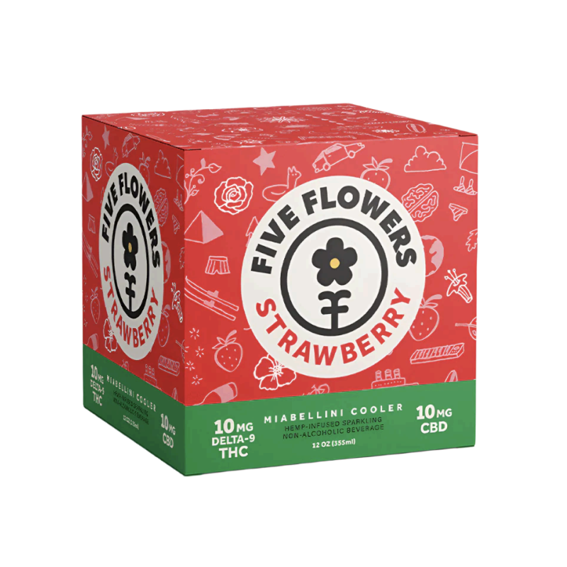 Five Flowers Sparkling Beverages 10mg CBD 10mg THC / Strawberry / Pack of 4